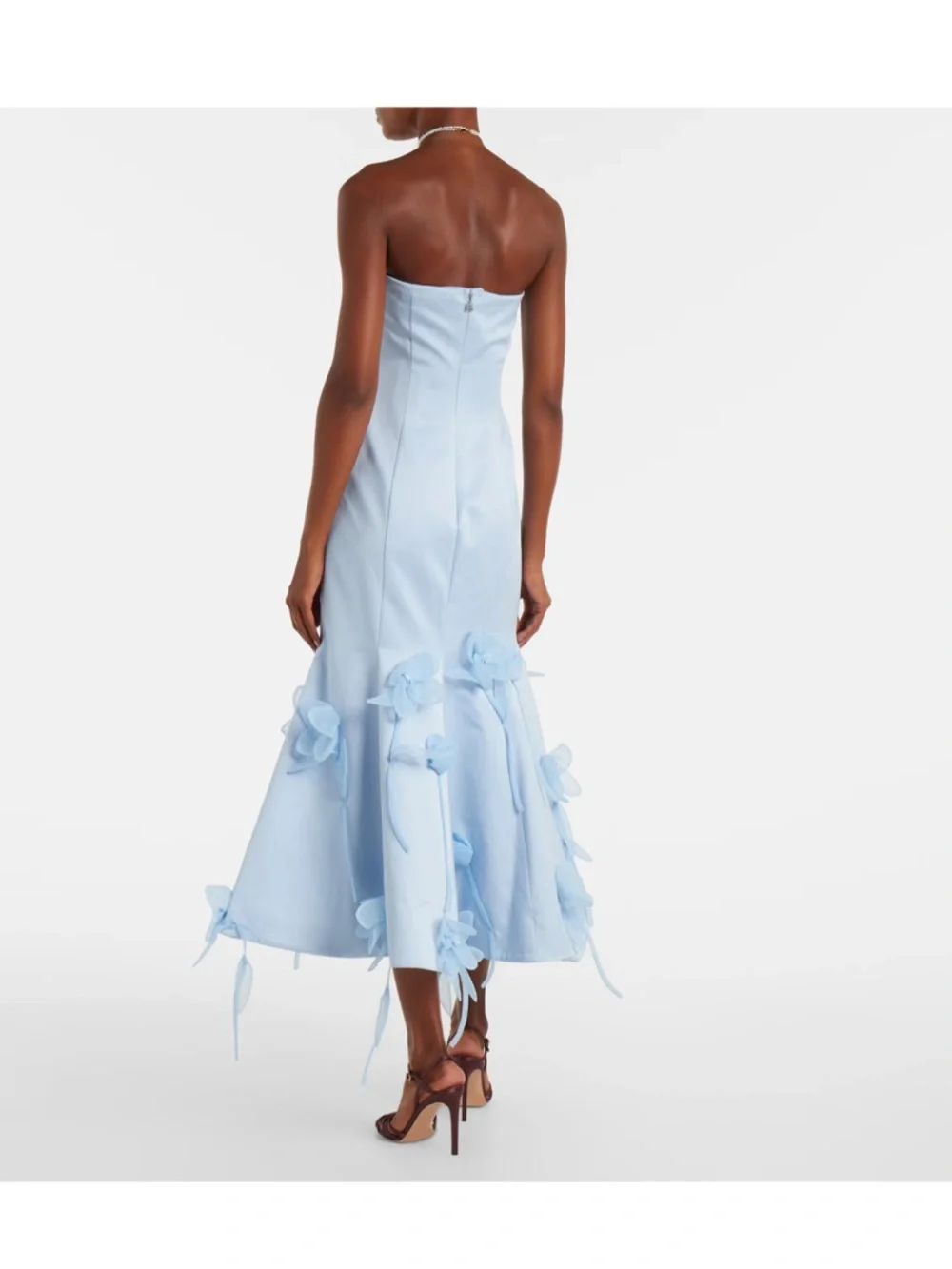 Strapless Light Blue Floral Appliqué Midi Dress - Picture 2 of 4